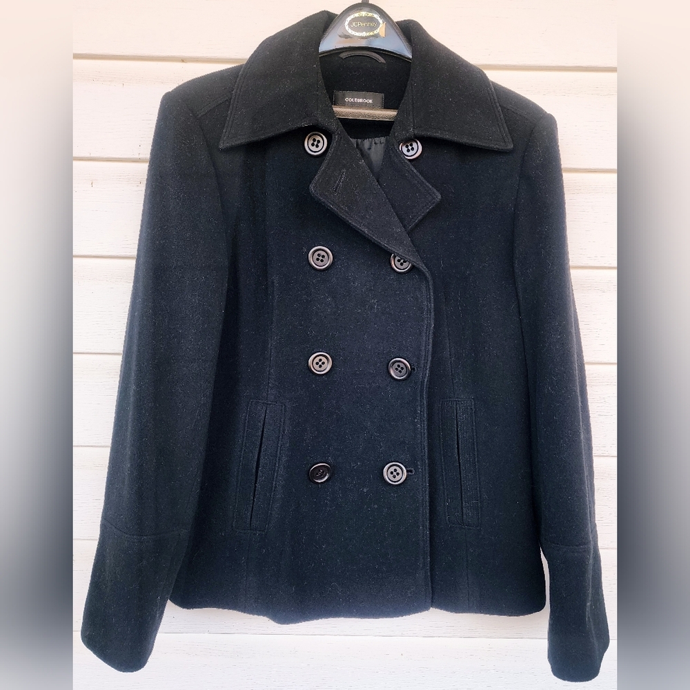 COLEBROOK Classic Black Double-Breasted Wool Coat!!